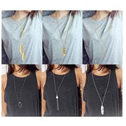 Sunmoon 6 PCS Long Pendant Necklaces for Women Simple Bar Layered Three Triangle Tassel Charm Statement Y Necklace Set Strands