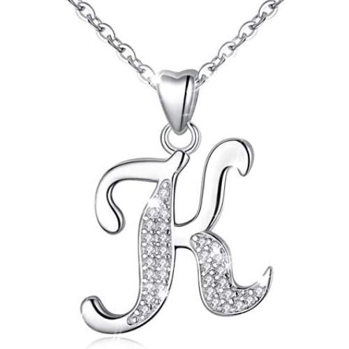 AEONSLOVE Sterling Silver Initial Necklaces for Women, 26 Letters Alphabet Personalized Charm Pendant Necklace with CZ with 18'' Chain, Valentines Day Jewelry Gifts for Women Girls Mom