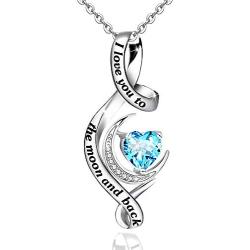 Distance I Love You to The Moon and Back Necklace 925 Sterling Silver Heart Pendant Necklace Jewelry Gifts for Women Wife Mom Girls