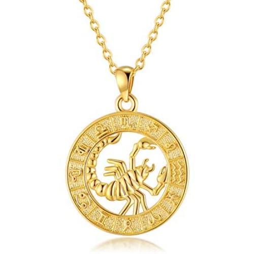 VLINRAS Zodiac Sign Necklaces 18K Real Gold Plated Coin Horoscope Necklaces for Women Birthday Gifts Constellation Astrology Jewelry