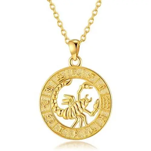 VLINRAS Zodiac Sign Necklaces 18K Real Gold Plated Coin Horoscope Necklaces for Women Birthday Gifts Constellation Astrology Jewelry