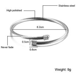 Jude Jewelers Stainless Steel Cable Wire Open Cuff Adjustable Size Bangle Bracelet