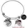 Qina C Personalized Text Message Photo Engraved Custom with Love U to The Moon & Back Love Note Adjustable Wire Bangle Bracelet Anniversary Birthday Gift