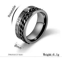 FAANCU 8mm Viking Ring for Men Band Norse Symbol Titanium Stainless Steel Cuban Chain Spinner Rings Silver/Black/Gold