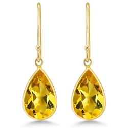 Gem Stone King 14K Yellow Gold Natural Citrine Gemstone Drop Earrings For Women, Fine Jewelry Pear Shape 8X12MM