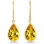 Gem Stone King 14K Yellow Gold Natural Citrine Gemstone Drop Earrings For Women, Fine Jewelry Pear Shape 8X12MM