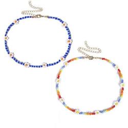 JOYID 2pcs Boho Beads Choker Necklace Chain Sweet Daisy Flower Necklaces Jewelry for Women Girls