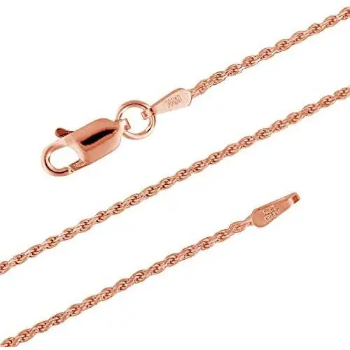 14kt Rose Gold Plated Sterling Silver 1.1mm Diamond-Cut Rope Chain Necklace Solid Italian Nickel-Free, 14-36 Inch 14kt Rose Gold Plated Sterling Silver 1.1mm Diamond-Cut Rope Chain Necklace Solid Italian Nickel-Free, 14-36 Inch