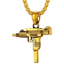 Richsteel Grenade/Gun/Bullet/Anti-Terrorism Headgear Pendant Necklace for Men Stainless Steel/18K Gold/Black Plated Military Style Punk Jewelry with Gift Box