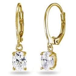 LOVVE Yellow Gold Flashed Sterling Silver Genuine, Simulated or Created Birthstone 7x5mm Oval Dangle Leverback Earrings