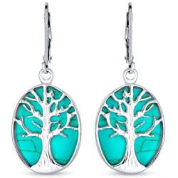Oval Lapis Turquoise Abalone Leverback Mother Of Pearl Family Tree Of Life Dangle Earrings For Women Sterling Silver