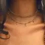 Ckecharfa Boho Layered Crystal Necklaces Gold Star Pendant Necklace Summer Beaded Choker Neck Chain Adjustable Jewelry Accessory for Women and Girls
