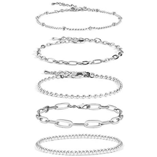 NA Gold Chain Bracelet Sets for Women GirlsBracelets Adjustable Layered Metal Link Bracelet Set Handmade Fashion Jewelry.