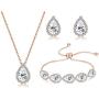 LOYALLOOK Wedding Jewelry for Bride CZ Teardrop Bridesmaid Earrings Bracelets Pendant Rhinestone Necklace Costume Jewelry Wedding Necklace Sets for Women Brides Bridesmaids