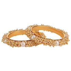 Efulgenz Indian Bollywood Traditional Ethnic Gold Plated Pearl Studded Bracelets Bangle Set Wedding Jewelry for Women