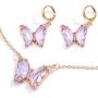 The Woos Stained Glass Crystal Butterfly Necklace Earring Set Transparent Purple Butterfly Glass Earrings Elegant Colorful Butterfly Crystal Necklace Shiny Prom Jewelry Set