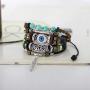 Evil Eye Bracelet for Women Man， Leather Bracelets Adjustable Charm Beads Best Friend for Teen Girls jewelry
