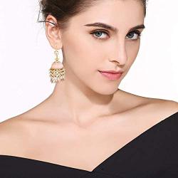 Aheli Elegant Wedding Party Designer Floral Enamel Jhumka Jhumki Earrings with Beaded Tassel Ethnic Fashion Jewelry for Indian Women