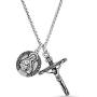Steve Madden Mens Oxidized Saint Medallion Design and Crucifix Double Pendant Chain Necklace in Stainless Steel, Silver, 28
