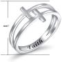 Inspirational Jewelry Sterling Silver Engraved Faith Double Cross Ring Christian Fashion Band Ring for Women Mother, Size 5-10