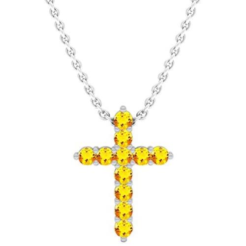 Dazzlingrock Collection Round Gemstone Ladies Cross Pendant (Silver Chain Included), 14K Gold