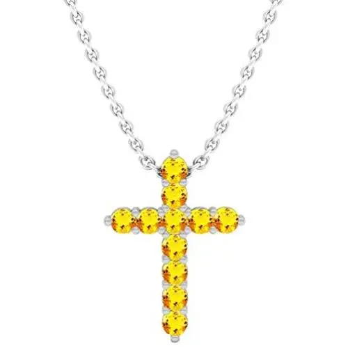 Dazzlingrock Collection Round Gemstone Ladies Cross Pendant (Silver Chain Included), 14K Gold Dazzlingrock Collection Round Gemstone Ladies Cross Pendant (Silver Chain Included), 14K Gold