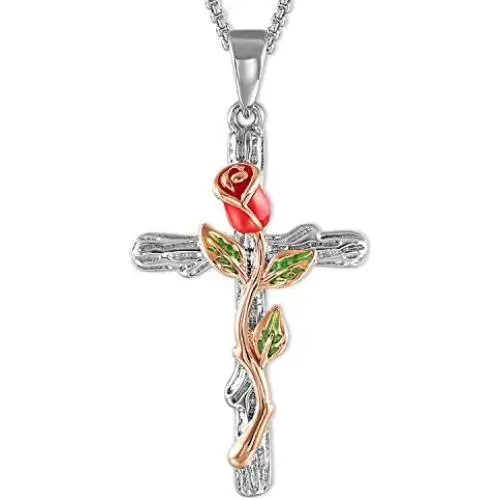 Cross Pendant Necklace for Women Rose Flower Necklace Jewelry for Christmas Birthday Mothers Day Necklace for Women 18 with 2 inches Cross Pendant Necklace for Women Rose Flower Necklace Jewelry for Christmas Birthday Mothers Day Necklace for Women 18 with 2 inches