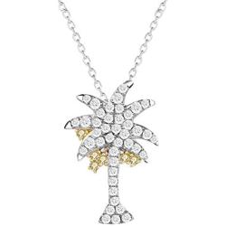 Caperci Two-Tone Sterling Silver Cubic Zirconia Flame Created Gemstone Pendant Necklace, 18