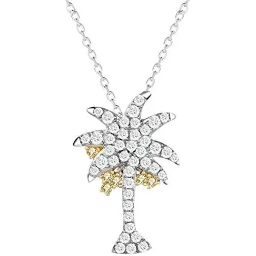 Caperci Two-Tone Sterling Silver Cubic Zirconia Flame Created Gemstone Pendant Necklace, 18