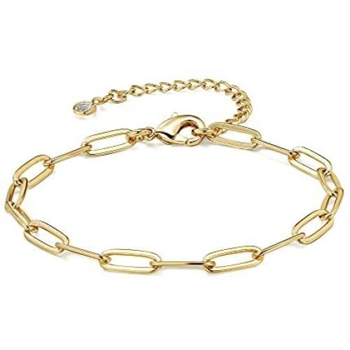 Lcherry Paperclip Choker Necklace Paperclip Bracelet 14K Real Gold Plated Oval Link Chain Necklace Bracelet Set for Women