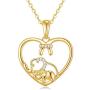 14k Gold Heart Pendant Necklace for Women, Real Gold Lucky Elephant Love Jewelry Gifts for Mother/Wife, 16+1+1 Inch