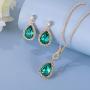 Swarovski Crystals Teardrop Pendant Necklace Earrings for Women 14K Gold Plated Hypoallergenic Jewelry Set