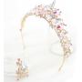 Yean Gold Wedding Crown Bridal Tiaras with Earrings Pink Purple Headband for Women and Girls (Pink)