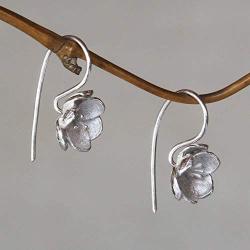 NOVICA .925 Sterling Silver Drop Earrings Petite Camellia