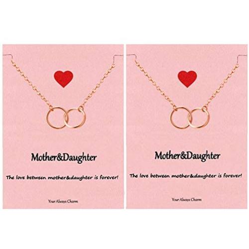 Your Always Charm Mothers Day Gifts, Mother Daughter Necklace Bracelet,Two Interlocking Infinity Double Circles Jewelry Set Mothers Day Gift