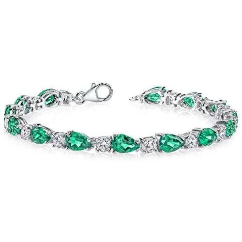 Peora 13.00 carats Pear Shape Simulated Emerald Bracelet in Sterling Silver