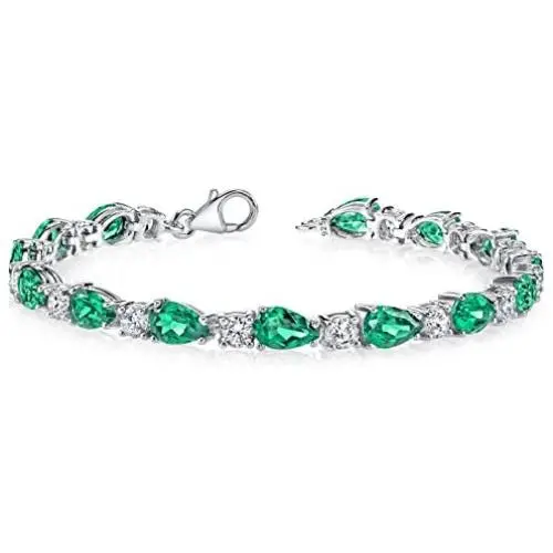Peora 13.00 carats Pear Shape Simulated Emerald Bracelet in Sterling Silver