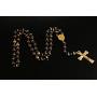 Mealguet Jewelry Fashion Stainless Steel Rubber Black Gold Plated Two-Tone Beaded Jesus Christ Crucifix Cross Rosary Necklace
