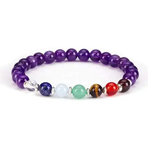 Cherry Tree Collection Natural Genuine Gemstone Chakra Stretch Bracelet | 6mm Beads, Sterling Silver Spacers | Men/Women | Small, Medium, Large Sizes Cherry Tree Collection Natural Genuine Gemstone Chakra Stretch Bracelet | 6mm Beads, Sterling Silver Spacers | Men/Women | Small, Medium, Large Sizes