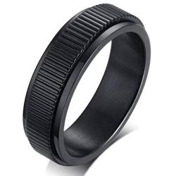 PJ Jewelry 6mm Mens Stainless Steel Rotating Center Camera Lens Design Spinner Band Ring