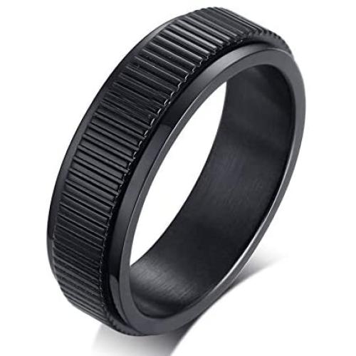 PJ Jewelry 6mm Mens Stainless Steel Rotating Center Camera Lens Design Spinner Band Ring