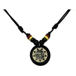 LAVIP Leather Rasta Plaided Hippie Coqui Taino Sun Necklace Buddha All Seeing Third Wisdom Eye Amulet Black Powers Pendant