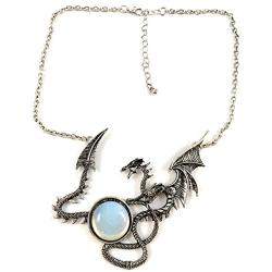 Skye Jewelry Large Full Body Dragon Statement Necklace w/Multi Color Moodstone Style Cabochon Design w/Adjustable Chain 15''-18'' & Dragon - 3 1/2'' x 3''