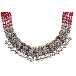 Saissa Oxidised Metal Choker Indian Boho Necklace Earrings Jewelry Set for Women