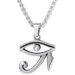 U7 Egyptian Necklace Men Women African Jewelry Stainless Steel Vintage Pharaoh/Ankh Cross Anubis/Eye of Horus Pendant Necklaces with 22 Inch Rope Chain