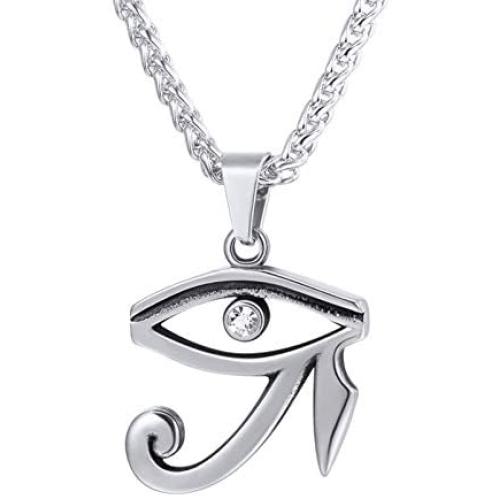U7 Egyptian Necklace Men Women African Jewelry Stainless Steel Vintage Pharaoh/Ankh Cross Anubis/Eye of Horus Pendant Necklaces with 22 Inch Rope Chain