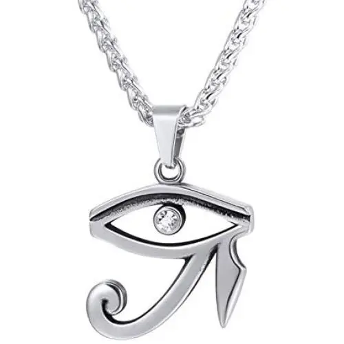 U7 Egyptian Necklace Men Women African Jewelry Stainless Steel Vintage Pharaoh/Ankh Cross Anubis/Eye of Horus Pendant Necklaces with 22 Inch Rope Chain