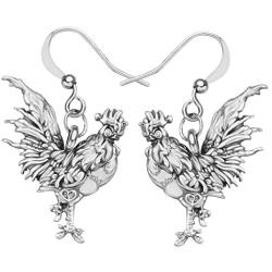 DOWAY Antique Gold Plated Chicken Rooster Earrings Dangle Drop Metal Thanksgiving Farm Jewelry for Women Girls Charm Gift