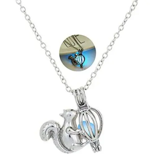 yiwushidaili Squirrel Luminous Pendant Necklace Fun Squirrel Pine Cone Necklace Cute Animal Jewelry for Woman Girl Teens