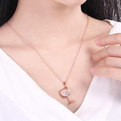 Wine Glass Pendant Necklace,Cubic Zircon Water Drop Cup Clavicle Necklace